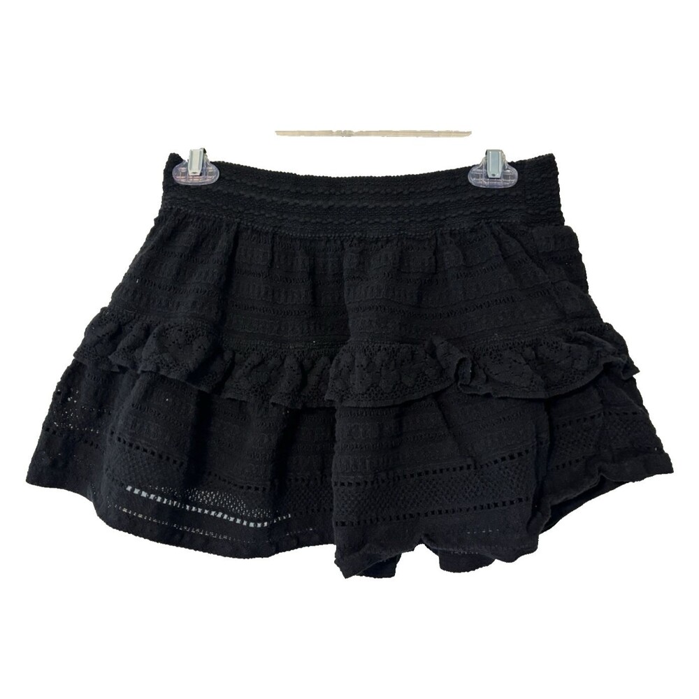 Aerie Casual Ruffled Skirt Tiered 100%Cotton Elastic Waist SZ Small Petite Black